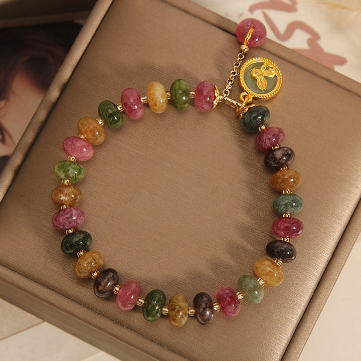 Braccialetto positivo con ciondolo coniglio carino e tormalina colorata naturale Buddha Stones
