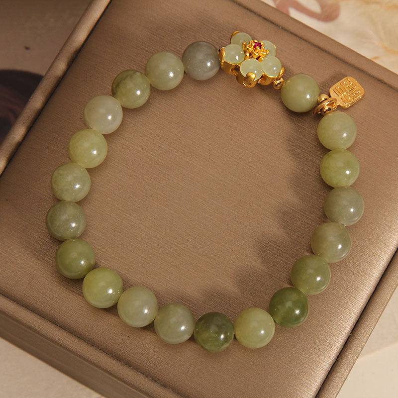 Braccialetto portafortuna con ciondolo a forma di carattere Fu con fiore di giada verde Buddha Stones - image 5