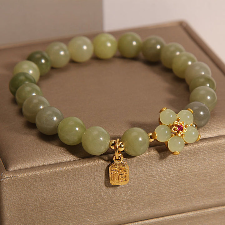 Braccialetto portafortuna con ciondolo a forma di carattere Fu con fiore di giada verde Buddha Stones - image 6