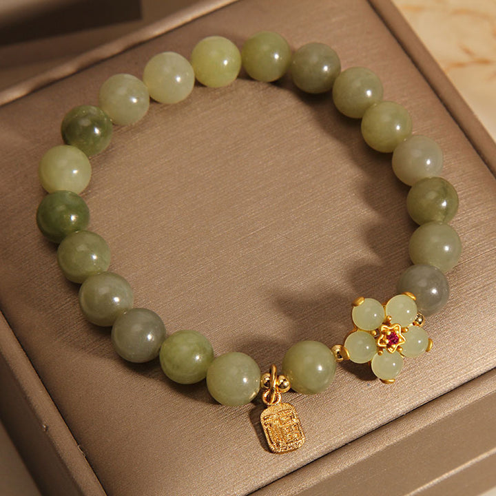 Braccialetto portafortuna con ciondolo a forma di carattere Fu con fiore di giada verde Buddha Stones - image 9