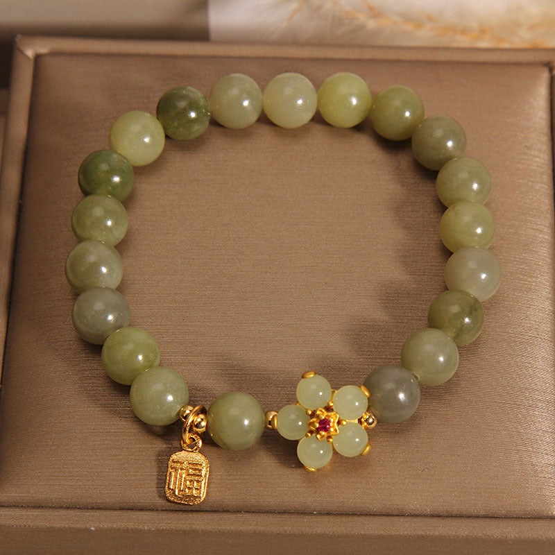 Braccialetto portafortuna con ciondolo a forma di carattere Fu con fiore di giada verde Buddha Stones - image 8