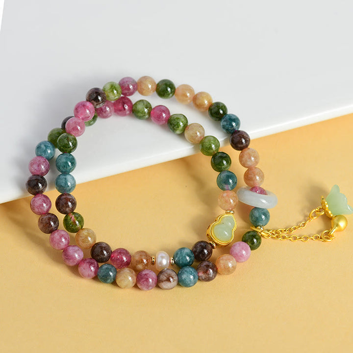 Braccialetto con ciondolo a doppio giro di mughetto con tormalina multicolore , Buddha Stones