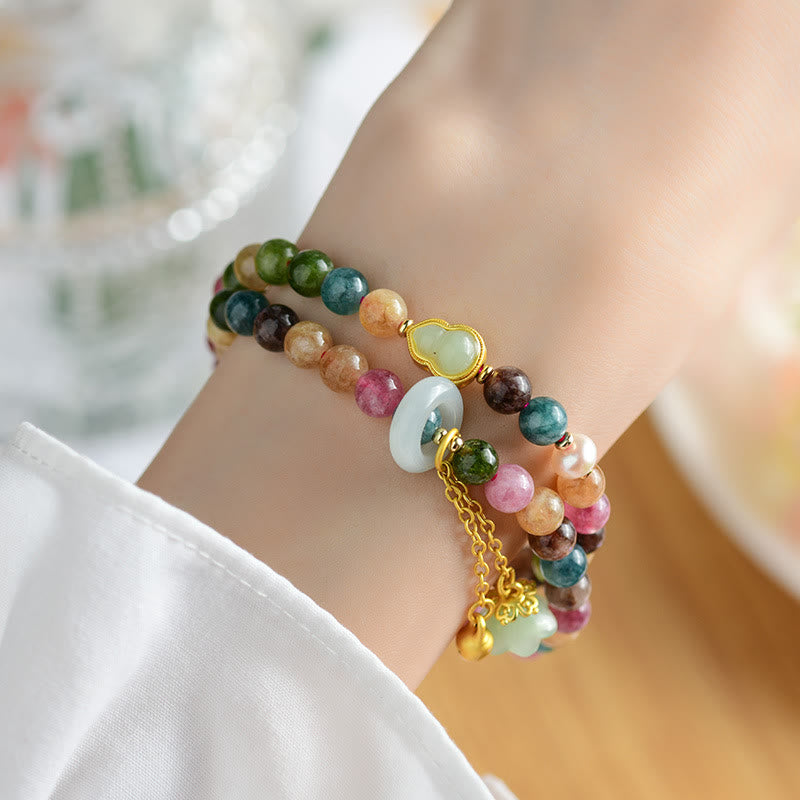 Braccialetto con ciondolo a doppio giro di mughetto con tormalina multicolore , Buddha Stones