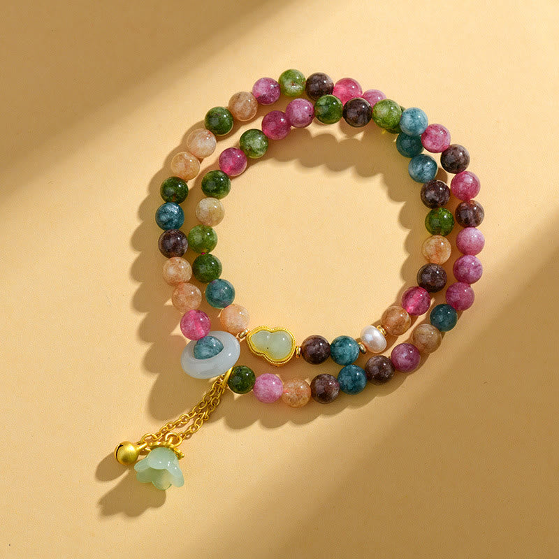 Braccialetto con ciondolo a doppio giro di mughetto con tormalina multicolore , Buddha Stones