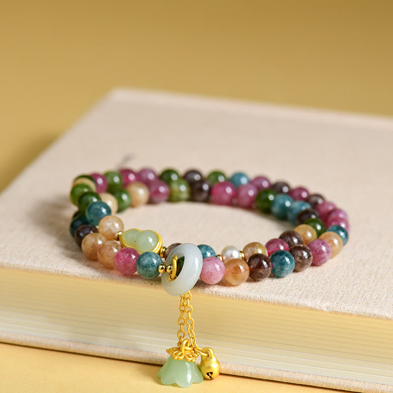 Braccialetto con ciondolo a doppio giro di mughetto con tormalina multicolore , Buddha Stones