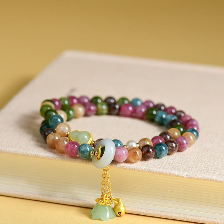 Braccialetto con ciondolo a doppio giro di mughetto con tormalina multicolore , Buddha Stones