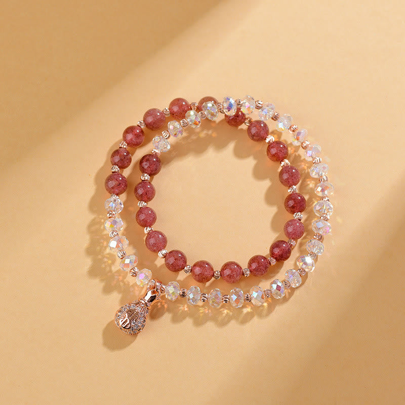 Braccialetto positivo con ciondolo a forma di borsa per soldi in cristallo bianco e quarzo fragola Buddha Stones