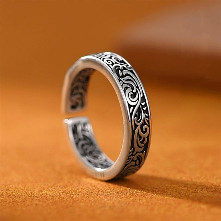 Anello regolabile in rame con motivo floreale della dinastia Tang, motivo Buddha Stones