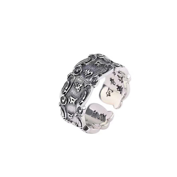 Buddha Stones Tibetano Om Mani Padme Hum Design Anello Regolabile della Pace