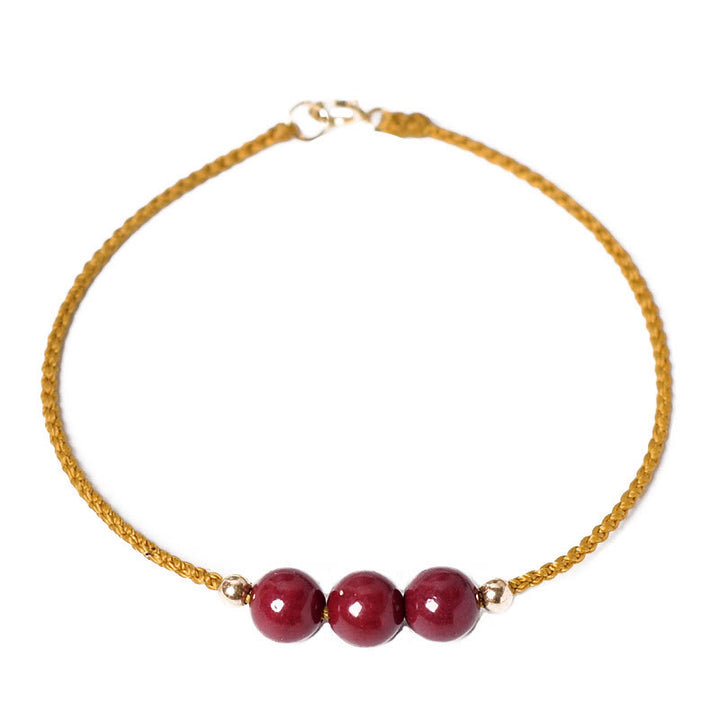 Bracciale intrecciato con corda di benedizione in cinabro naturale placcato oro 14K Buddha Stones
