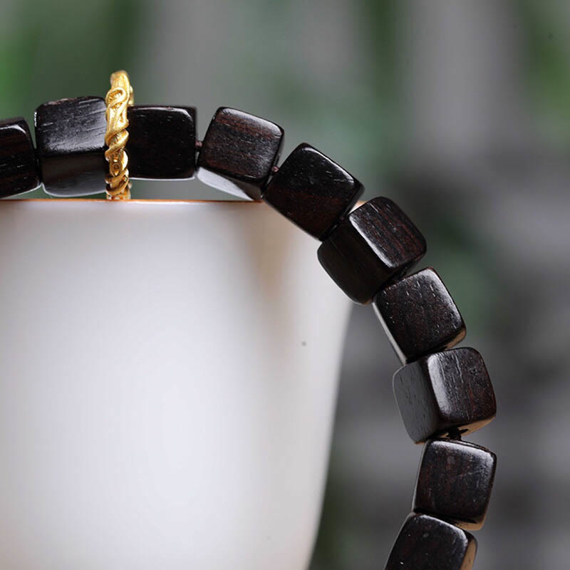 Braccialetto Buddha Stones Tibetan Ebony Wood Square Beads Peace Calm