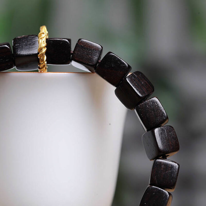 Braccialetto Buddha Stones Tibetan Ebony Wood Square Beads Peace Calm