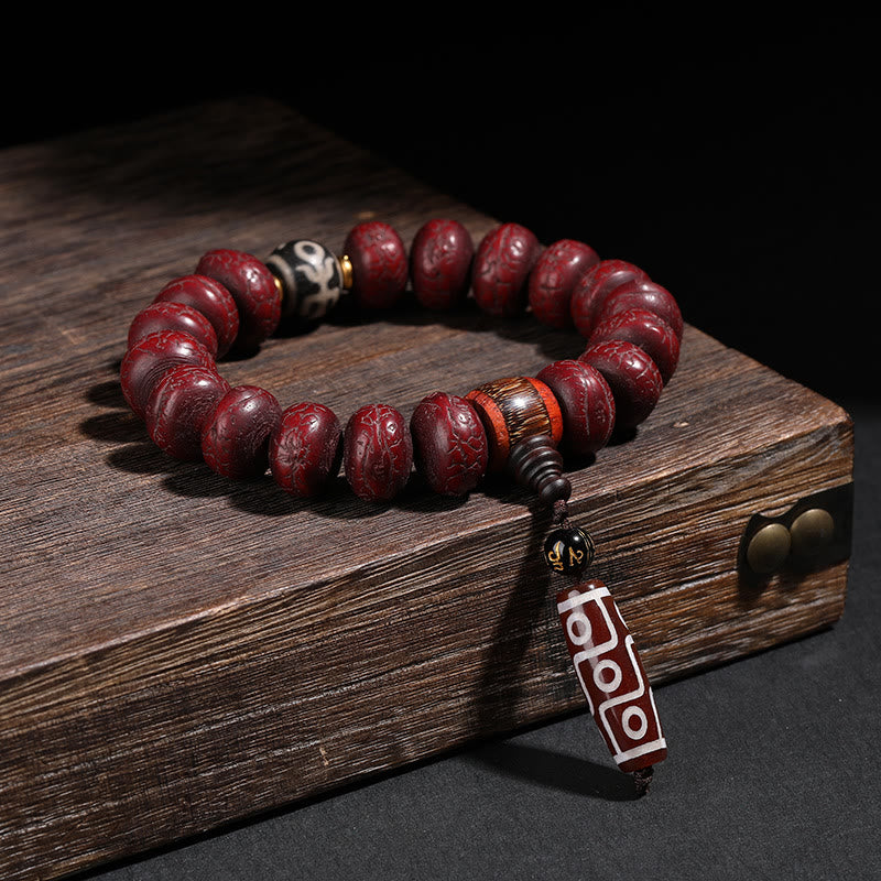 Buddha Stones Tibet Bodhi Seed Dzi Bead Braccialetto della fortuna del leone danzante Mala del polso - Perlina Dzi con semi di Bodhi (circonferenza del polso 14-16 cm) - image 3