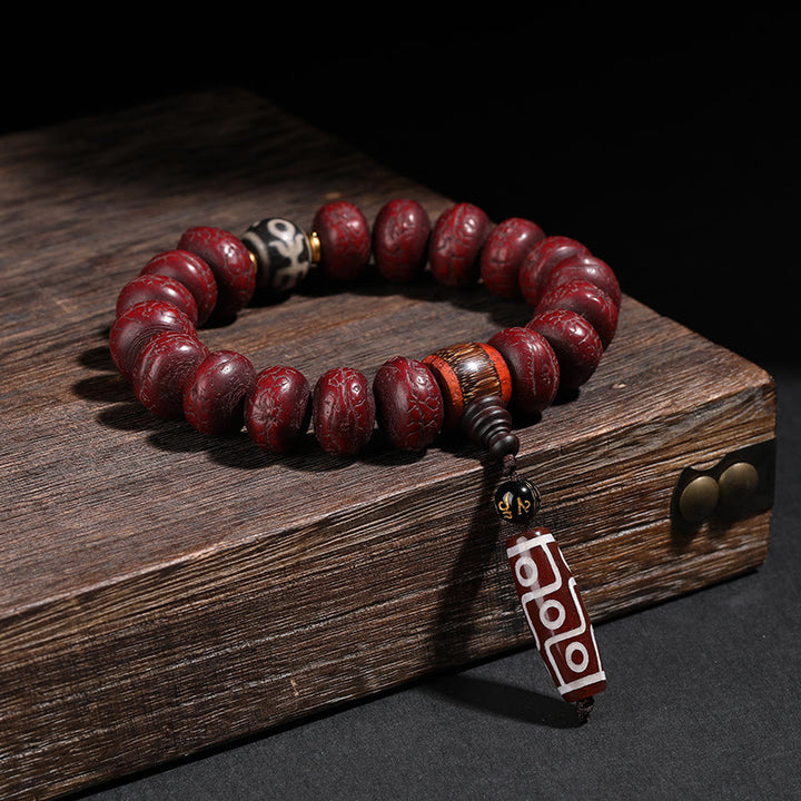 Buddha Stones Tibet Bodhi Seed Dzi Bead Braccialetto della fortuna del leone danzante Mala del polso - Perlina Dzi con semi di Bodhi (circonferenza del polso 14-16 cm) - image 3