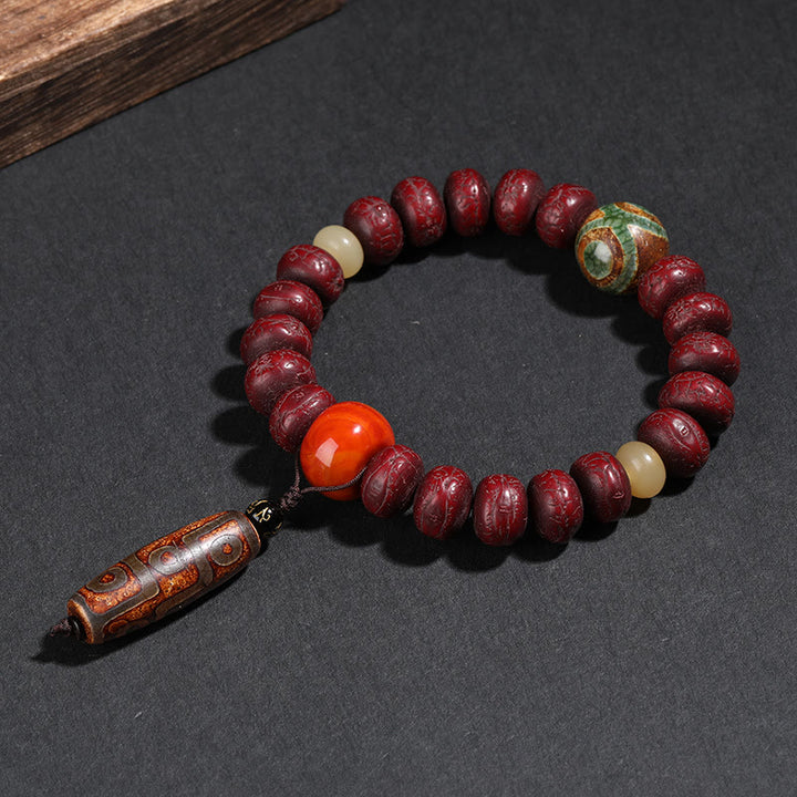 Buddha Stones Tibet Bodhi Seed Dzi Bead Braccialetto della fortuna del leone danzante Mala del polso - image 1