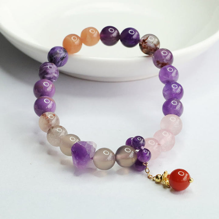 Braccialetto con ciondolo di perline di guarigione Buddha Stones Natural Ametista Crystal Inner Peace