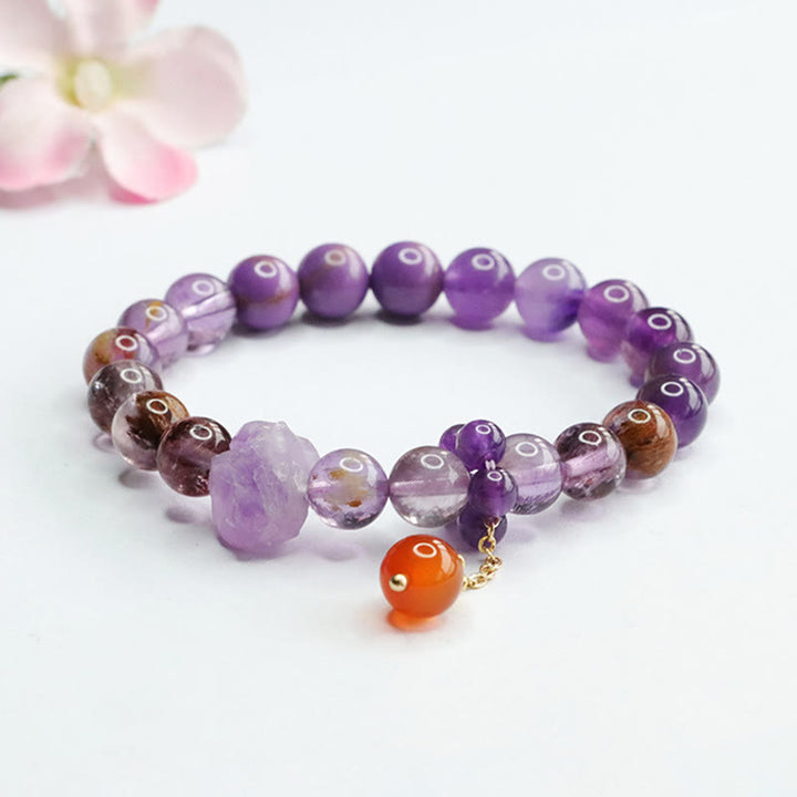 Braccialetto di consapevolezza spirituale con pietra preziosa fantasma viola ametista naturale Buddha Stones