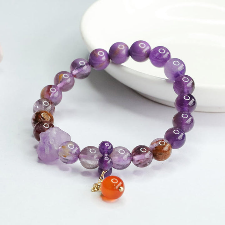 Braccialetto di consapevolezza spirituale con pietra preziosa fantasma viola ametista naturale Buddha Stones