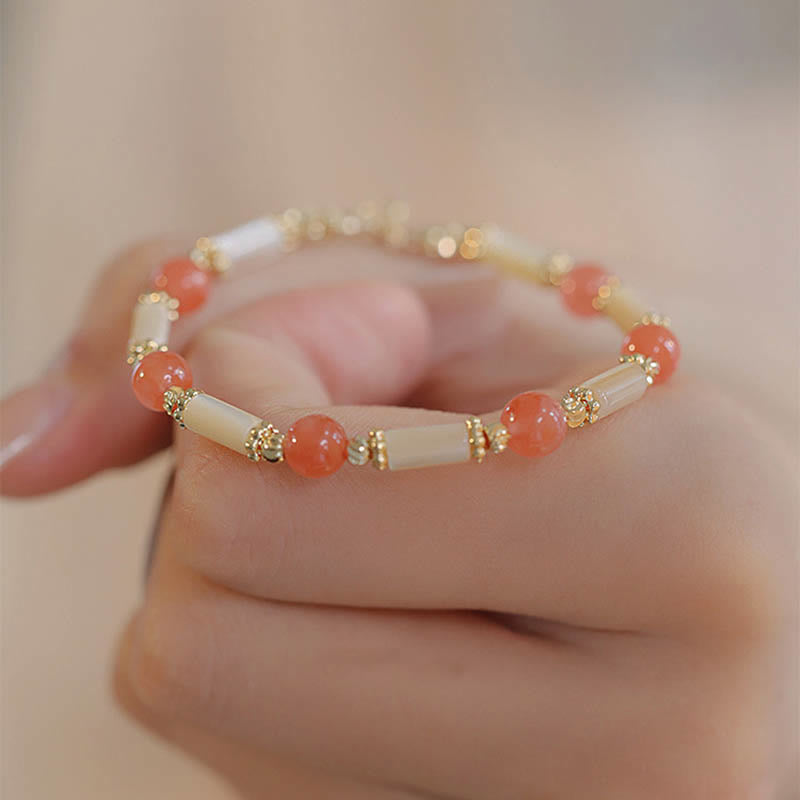 Braccialetto di benedizione in giada Hetian con agata rossa Buddha Stones, pietra Tridacna