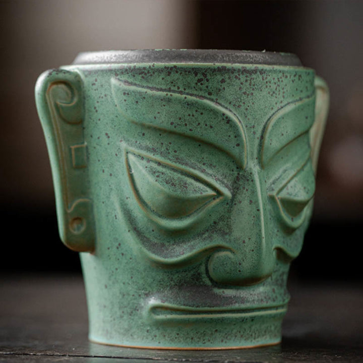 Buddha Stones Reliquie dell'età del bronzo Maschera Sanxingdui Tumulo a tre stelle Bruciatore di incenso curativo in ceramica