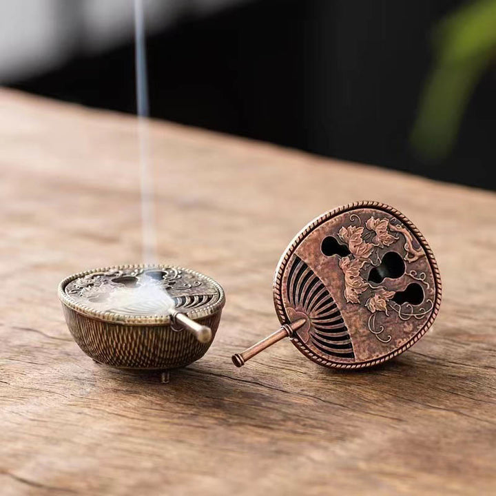Buddha Stones Piccolo Mini Zucca Fan Pipa Lega di Rame Bruciatore di Incenso Decorazione Con Incenso