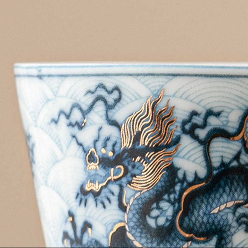 Buddha Stones Piccola tazza da tè in ceramica con motivo drago blu e bianco Tazze da tè Kung Fu 45 ml