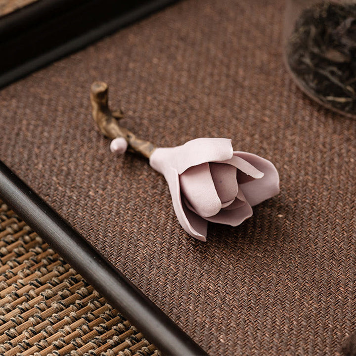 Buddha Stones Gardenia Flower Pattern Ceramica Guarigione Bruciatore di Incenso Decorazione