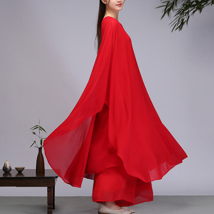 Buddha Stones Semplice Modello Midi Vestito Pantaloni Gamba Larga Meditazione Spirituale Zen Pratica Yoga Danza Abbigliamento - Rosso - Completo 2 pezzi (vestito e pantaloni) - US8-10, UK/AU12-14, EU40-42 (2XL) - image 10