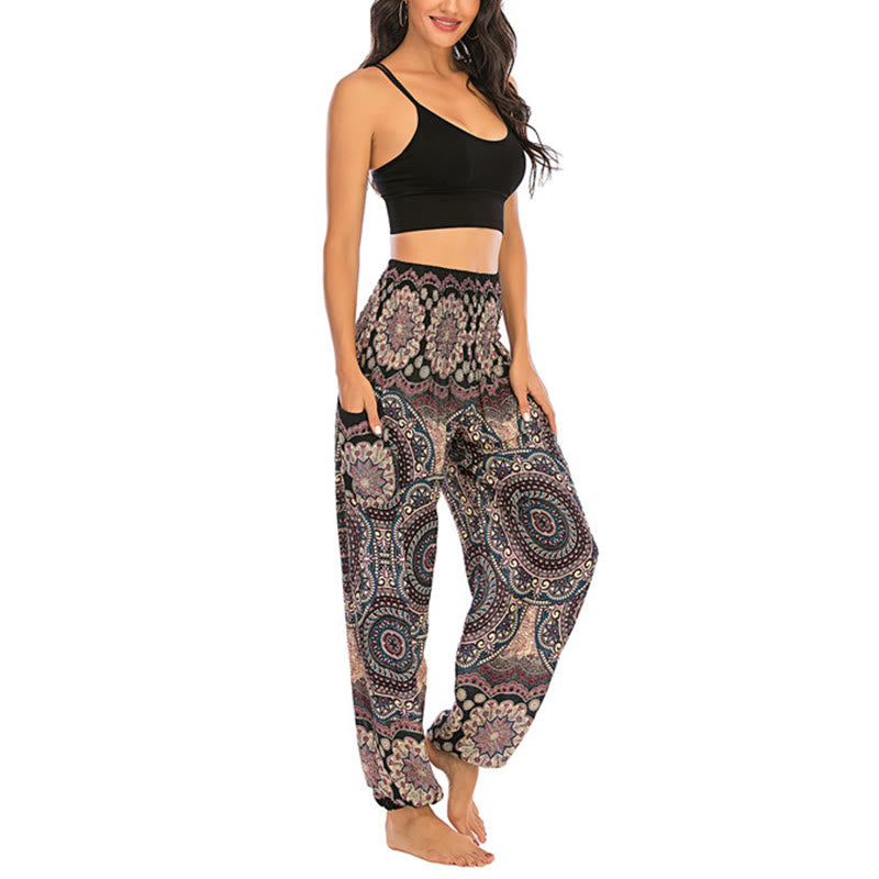 Pantaloni harem da yoga da donna con motivo geometrico rotondo e largo in stile boho Buddha Stones - image 2