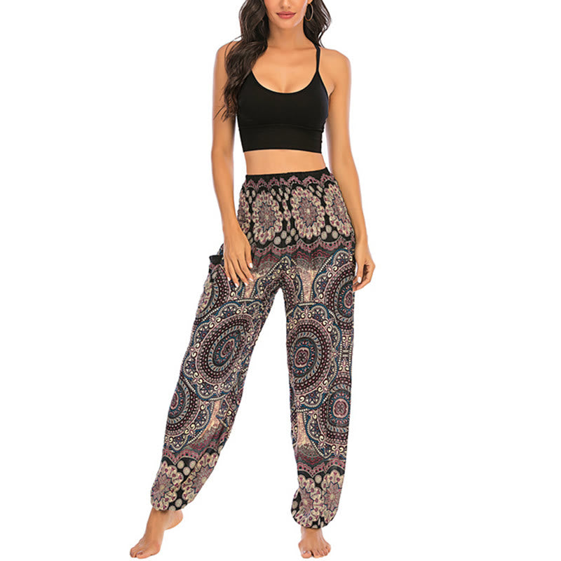 Pantaloni harem da yoga da donna con motivo geometrico rotondo e largo in stile boho Buddha Stones - image 1