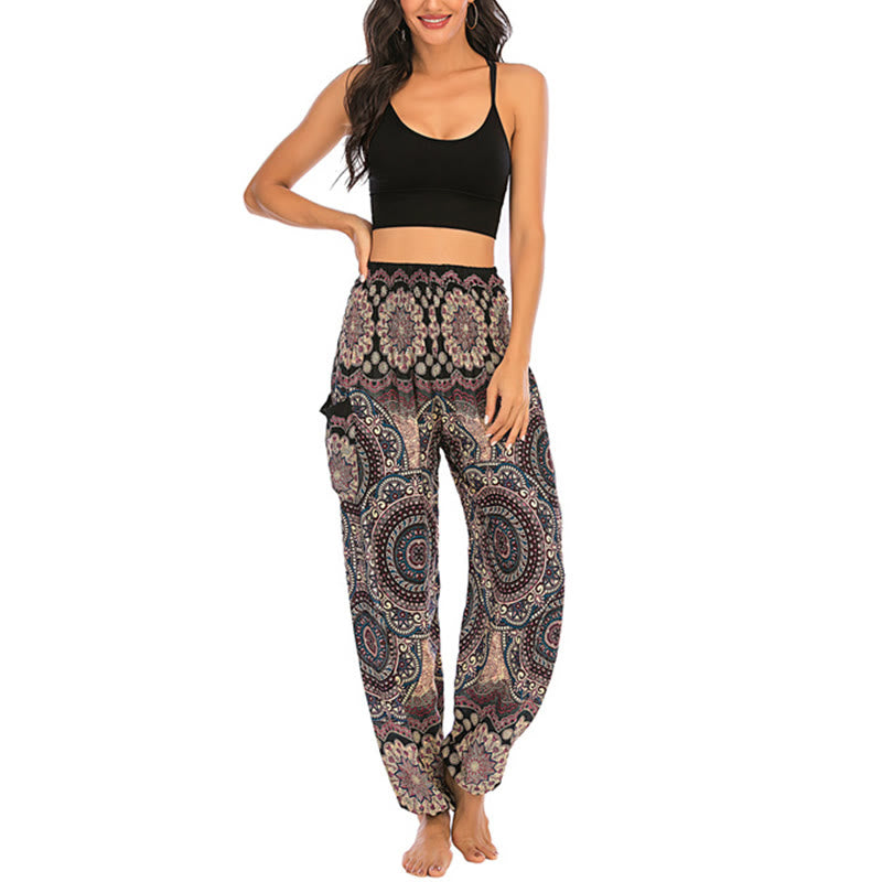 Pantaloni harem da yoga da donna con motivo geometrico rotondo e largo in stile boho Buddha Stones - image 4