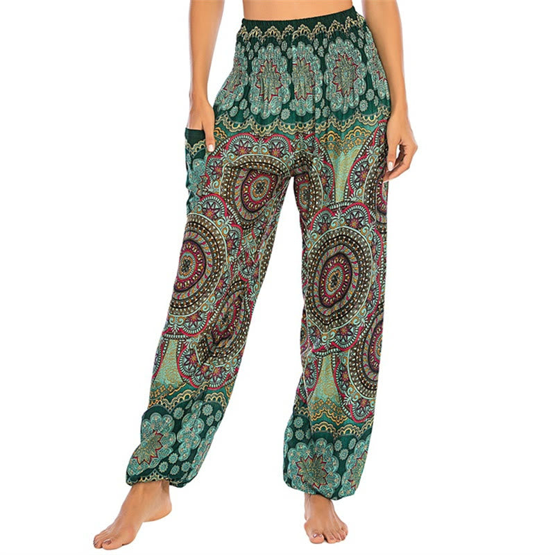 Pantaloni harem da yoga da donna con motivo geometrico rotondo e largo in stile boho Buddha Stones - Verde- US2-8/10, UK/AU6-12/14, EU34-40/42 (F) - image 9