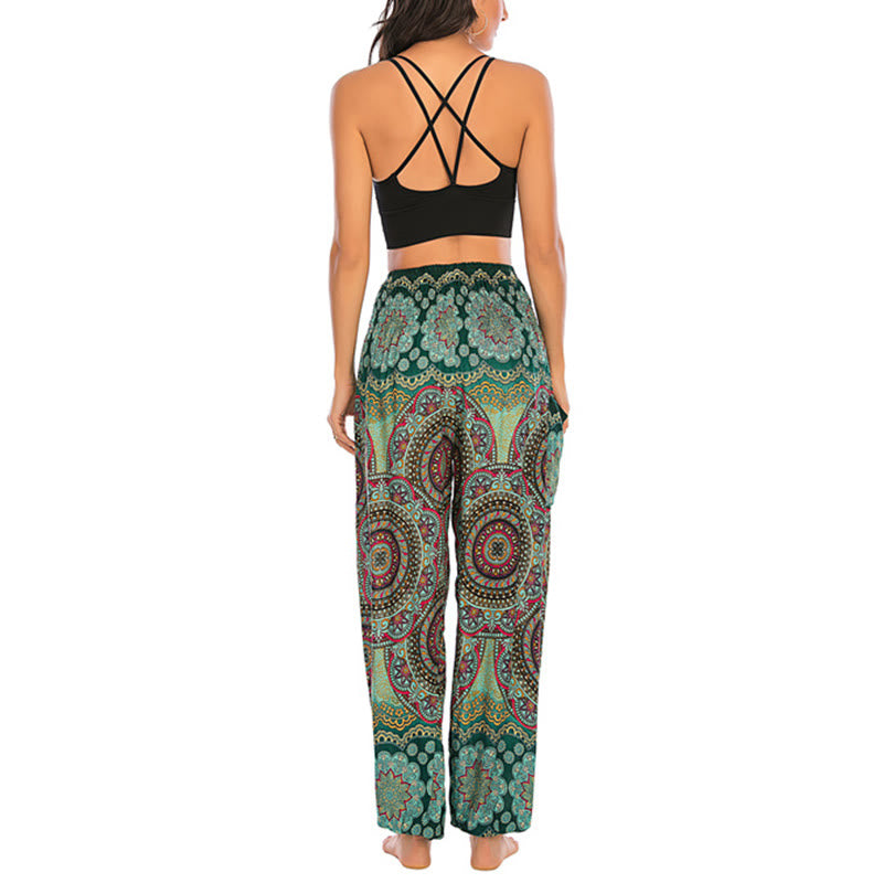 Pantaloni harem da yoga da donna con motivo geometrico rotondo e largo in stile boho Buddha Stones - image 12