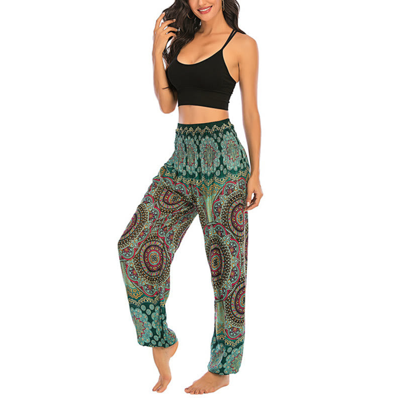 Pantaloni harem da yoga da donna con motivo geometrico rotondo e largo in stile boho Buddha Stones - image 15