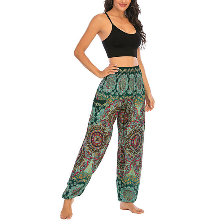 Pantaloni harem da yoga da donna con motivo geometrico rotondo e largo in stile boho Buddha Stones - image 11