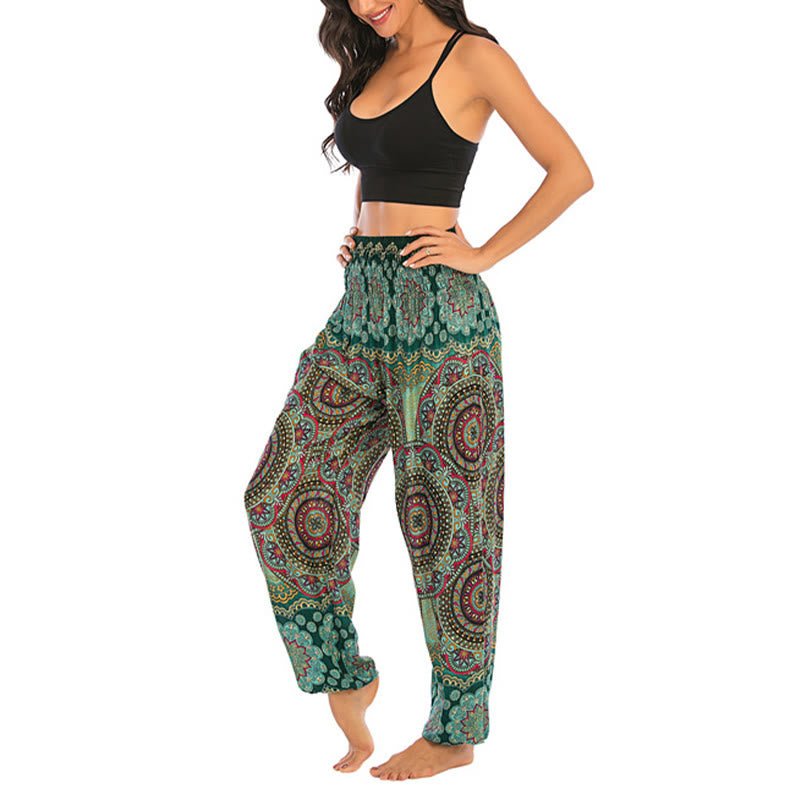 Pantaloni harem da yoga da donna con motivo geometrico rotondo e largo in stile boho Buddha Stones - image 14