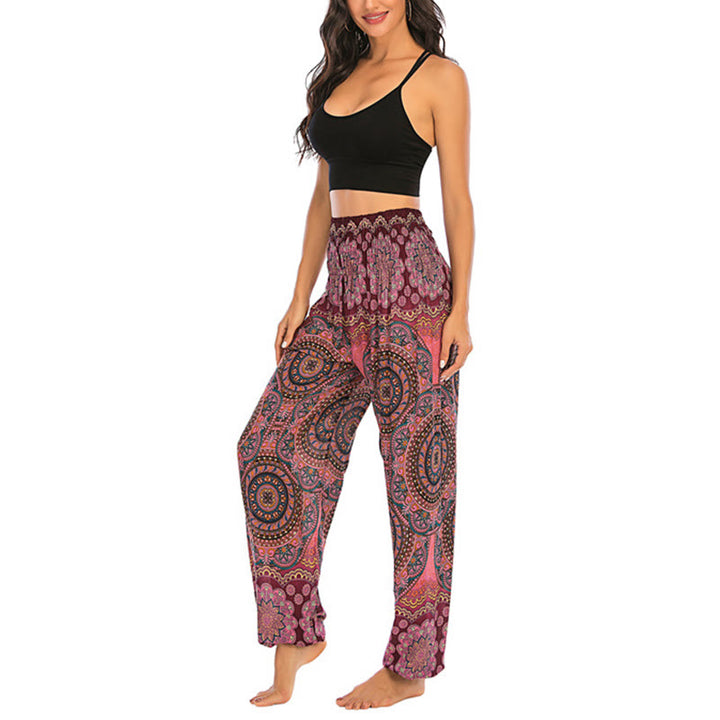 Pantaloni harem da yoga da donna con motivo geometrico rotondo e largo in stile boho Buddha Stones - image 21