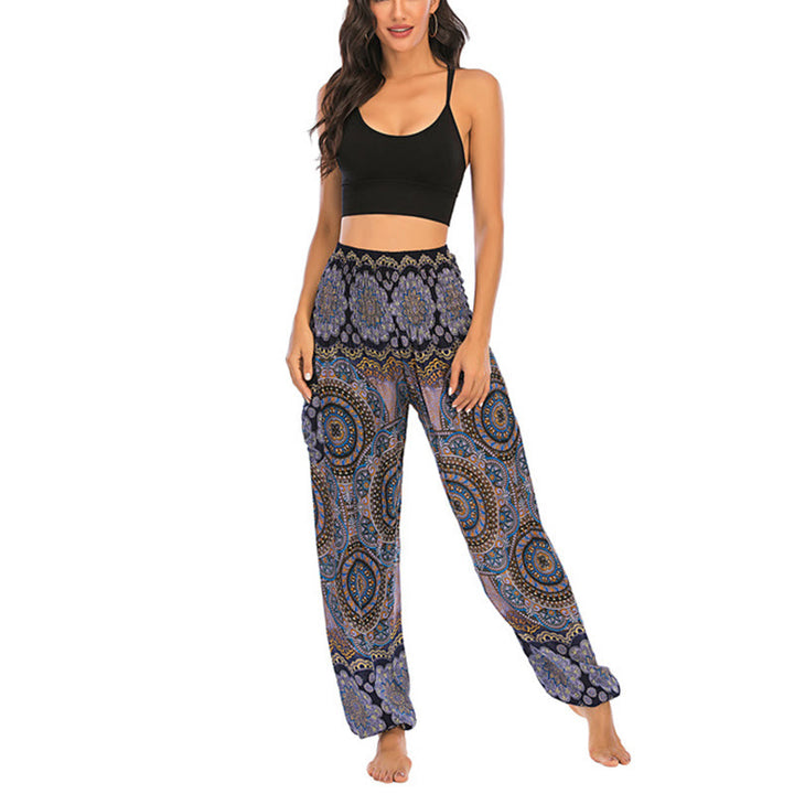 Pantaloni harem da yoga da donna con motivo geometrico rotondo e largo in stile boho Buddha Stones - image 26