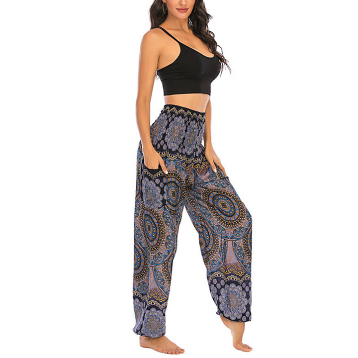 Pantaloni harem da yoga da donna con motivo geometrico rotondo e largo in stile boho Buddha Stones - image 28