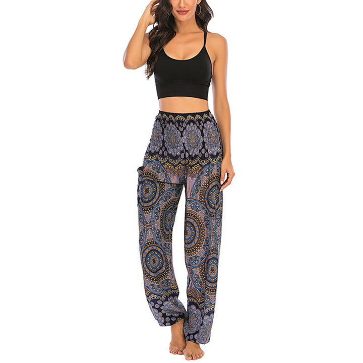 Pantaloni harem da yoga da donna con motivo geometrico rotondo e largo in stile boho Buddha Stones - image 30
