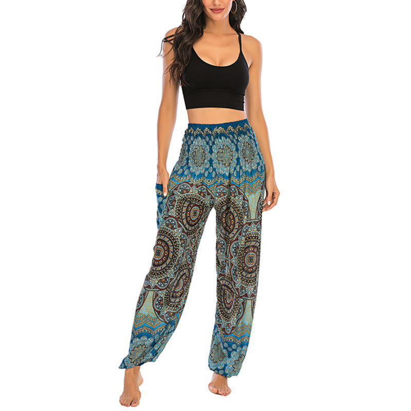 Pantaloni harem da yoga da donna con motivo geometrico rotondo e largo in stile boho Buddha Stones - image 32