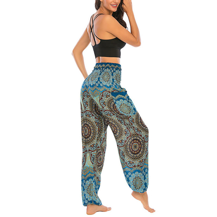 Pantaloni harem da yoga da donna con motivo geometrico rotondo e largo in stile boho Buddha Stones - image 34