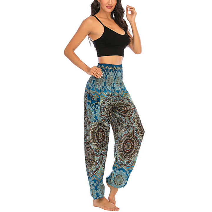 Pantaloni harem da yoga da donna con motivo geometrico rotondo e largo in stile boho Buddha Stones - image 35