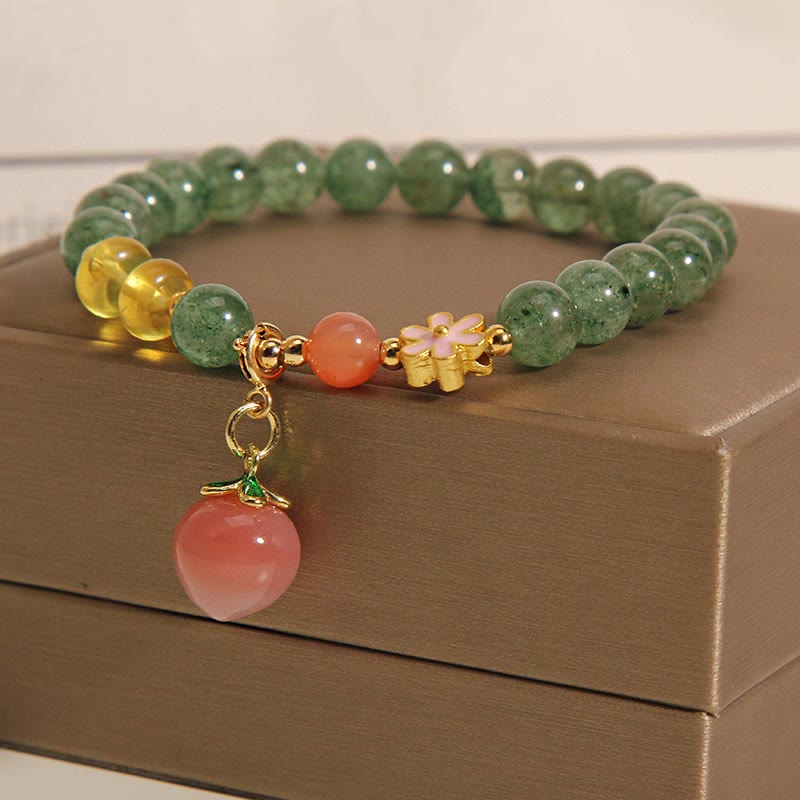Braccialetto con ciondolo pesca amore quarzo fragola verde naturale Buddha Stones