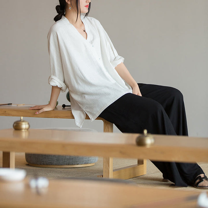 Camicetta con scollo a V Buddha Stones , camicia da donna, manica lunga, stile cinese Hanfu - image 11