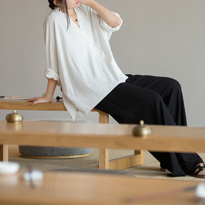 Camicetta con scollo a V Buddha Stones , camicia da donna, manica lunga, stile cinese Hanfu - image 10