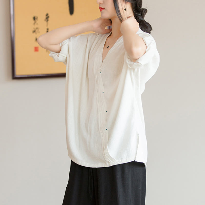 Camicetta con scollo a V Buddha Stones , camicia da donna, manica lunga, stile cinese Hanfu - image 4