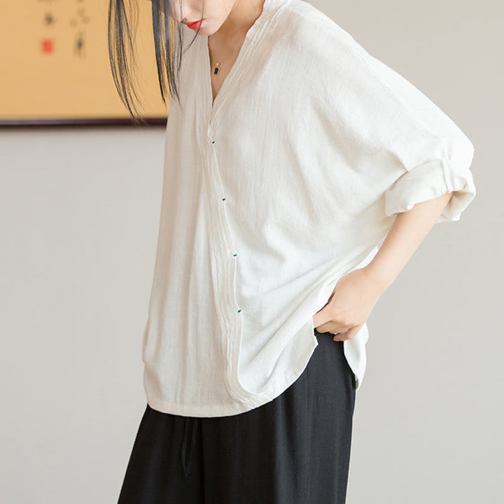 Camicetta con scollo a V Buddha Stones , camicia da donna, manica lunga, stile cinese Hanfu - image 2