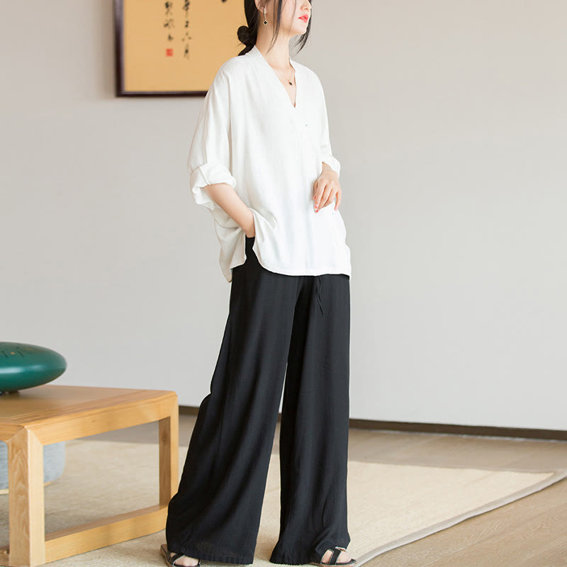 Camicetta con scollo a V Buddha Stones , camicia da donna, manica lunga, stile cinese Hanfu - image 12