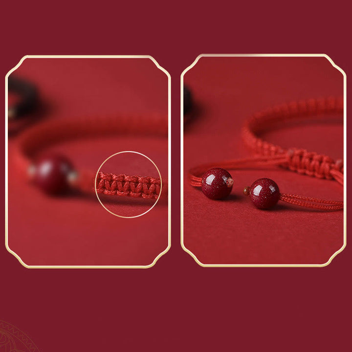 Braccialetto con cordino rosso e perline di cinabro fortunato Buddha Stones